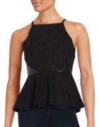 Design Lab Lord & Taylor Faux Leather Accented Peplum Top