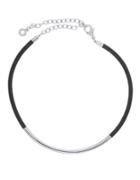 Anne Klein Silvertone And Leather Choker Necklace