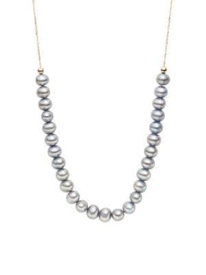 Lord & Taylor 14k Yellow Gold & 6.5mm Dyed Grey Pearl Necklace
