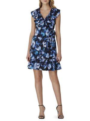 Tahari Arthur S. Levine Floral Printed Ruffle Wrap Dress