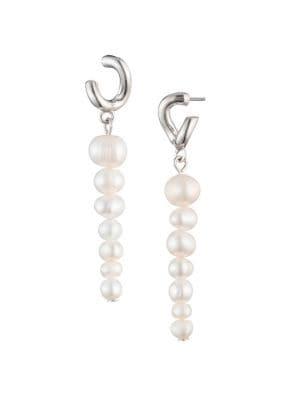 Carolee Essentials Sterling Silver & 4mm Freshwater Pearl Link Drop Earrings
