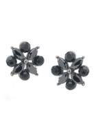 Carolee Jet Black Crystal Flower Earrings