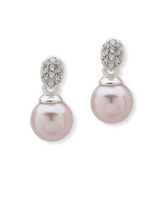 Anne Klein 12mm Faux Pearl And Crystal Pierced Earrings