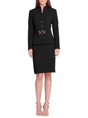 Tahari Arthur S. Levine Belted Highneck Jacket And Skirt Suit