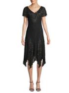 J Kara Beaded V-neck Handkerchief Dress