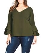 City Chic Plus Double Frill-sleeve Top