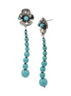 Miriam Haskell Deco Flower And Turquoise Strand Linear Earrings