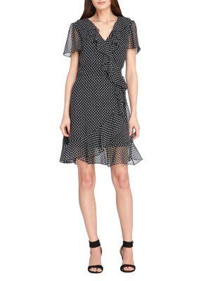 Tahari Arthur S. Levine Short Sleeve Ruffle Wrap Dress