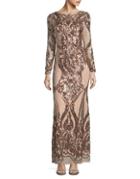Betsy & Adam Sequined Column Gown