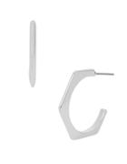 Kenneth Cole New York Hexed Geometric Silvertone Hoop Earrings