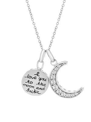 Lord & Taylor Crystal & 925 Sterling Silver I Love You To The Moon & Back Pendant Necklace