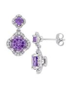 Sonatina Amethyst, Diamond And 14k White Goldquatrefoil Tiered Earrings