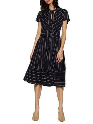 Walter Baker Striped Tie Collar A-line Dress