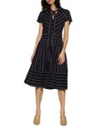 Walter Baker Striped Tie Collar A-line Dress