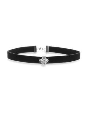 Lord & Taylor 925 Sterling Silver, Crystal & Velvet Choker Necklace