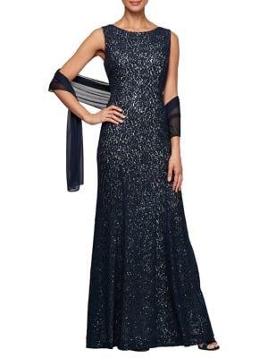 Alex Evenings 2-piece Fit-&-flare Dress & Shawl Set