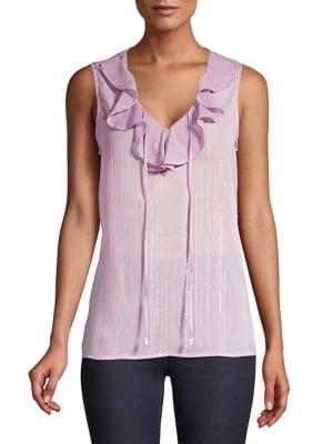 Ellen Tracy Printed Ruffle-neck Top