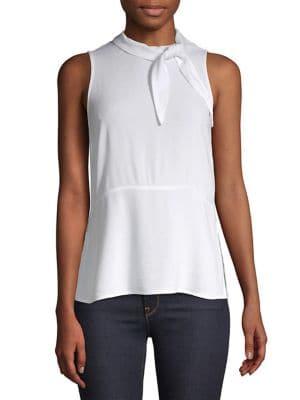 Lord & Taylor Petite Lexi Sleeveless Neck Tie Blouse