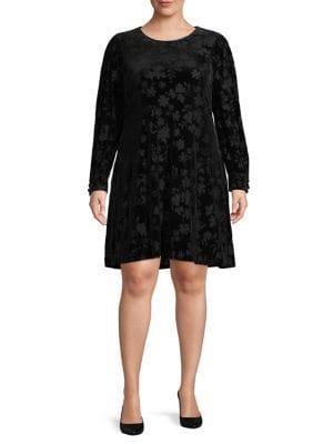 Calvin Klein Plus Long Sleeve Velvet Burnout Dress