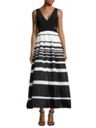 Xscape Mesh-accented Striped Gown