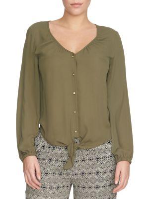Chaus Knotted Hem Long Sleeve Button-down