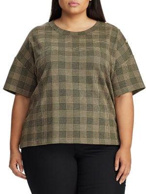 Lauren Ralph Lauren Plus Button-trimmed Plaid Top