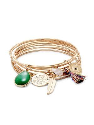 Black Diamond Goldtone Ladder Charm Bracelet