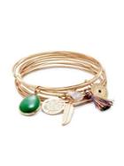 Black Diamond Goldtone Ladder Charm Bracelet