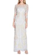 Tahari Arthur S. Levine Metallic Embroidered Column Gown