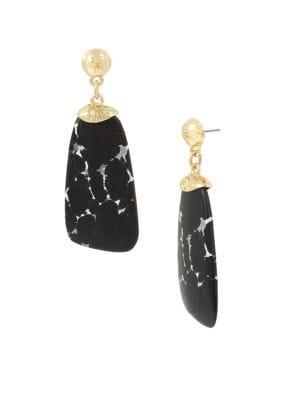 H Halston Black Marble Geometric Stone Drop Earrings