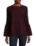 Beach Lunch Lounge Plaid Bell Sleeve Cotton Top