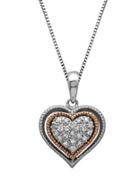 Lord & Taylor Sterling Silver And 14kt. Rose Gold Diamond Heart Pendant Necklace