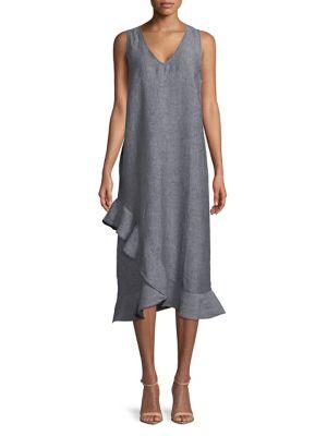 Lord & Taylor Plus Ruffle V-neck Linen Dress