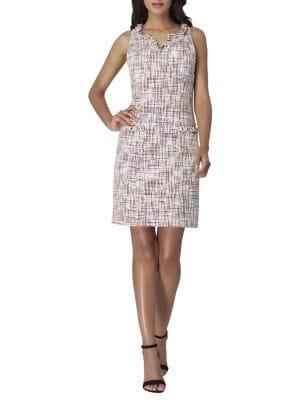 Tahari Arthur S. Levine Splitneck Fringe-trim Tweed Dress