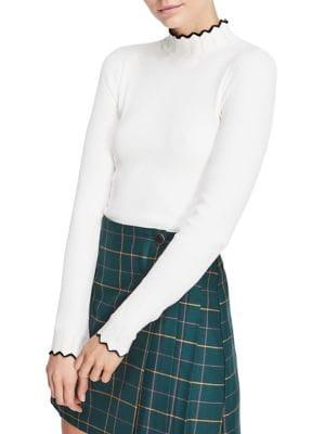 Miss Selfridge Pointelle Scallop Neck Ribbed Top
