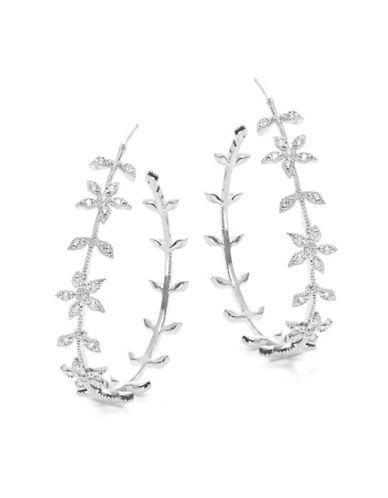 Tai Silvertone Floral Hoop Earrings- 1.25 In.