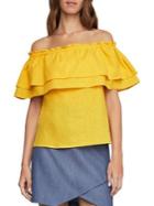 Bcbgmaxazria Off-the-shoulder Cotton And Linen Flounced Top
