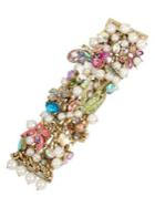 Betsey Johnson Floral And Faux Pearl Statement Bracelet