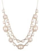 Marchesa Goldtone, Faux Pearl & Crystal 2-row Frontal Necklace