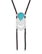 Lucky Brand Key Items Silvertone Semi-precious Rock Crystal And Reconstituted Turquoise Cabochon Leather Bolo Necklace