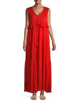 Joan Vass Tasseled-tie Tiered Ruffle Maxi Dress