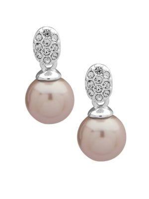 Ak Anne Klein Silvertone And Faux Pearl Drop Earrings