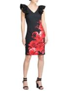Donna Karan Ruffled-sleeve Floral Sheath Dress