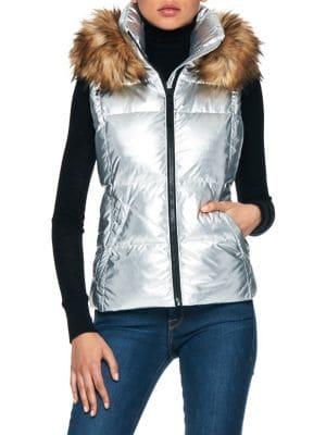 S13 Metallic Snowcat Faux Fur-trimmed Down Vest