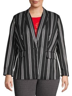 Vince Camuto Plus Striped Button Front Blazer