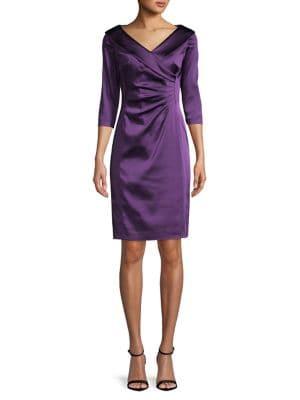 Tahari Arthur S. Levine Foldover V-neck Sunburst Sheath Dress