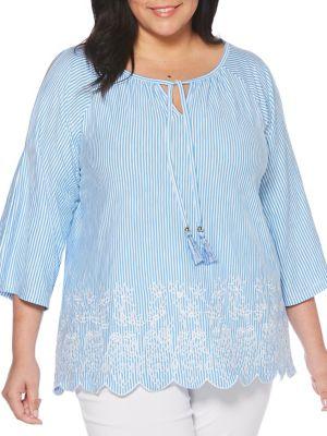 Rafaella Plus Striped Cold-shoulder Top