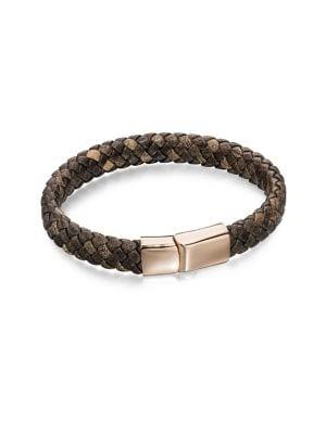 Fred Bennett Wide Plaited Brown Leather Bracelet