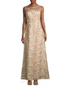Ellen Tracy Embroidered Floral Illusion Gown