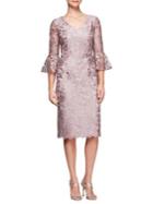 Alex Evenings Embroidered Illusion Bell Sleeve Dress